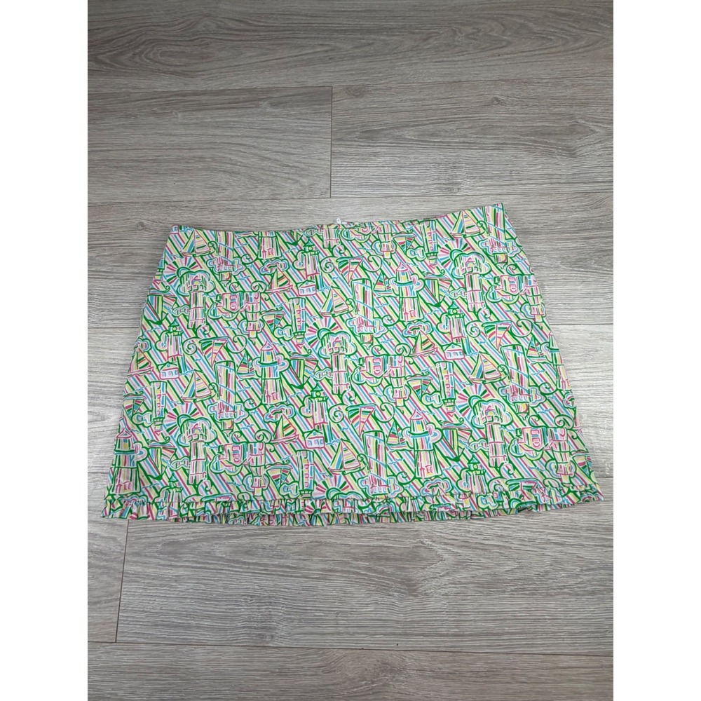 Lilly Pulitzer Lighthouse Sailboat Print Cotton Mini Skirt Pink Green Size 14